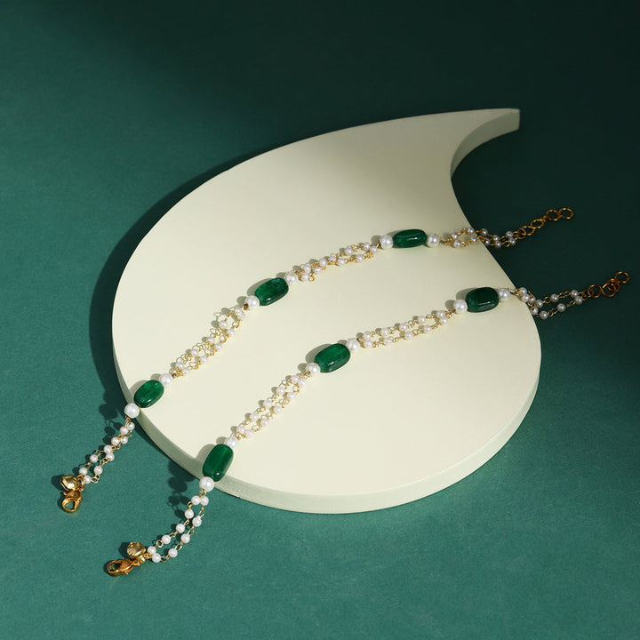 Pearl and Stone Anklets (set of 2) | Shobitam