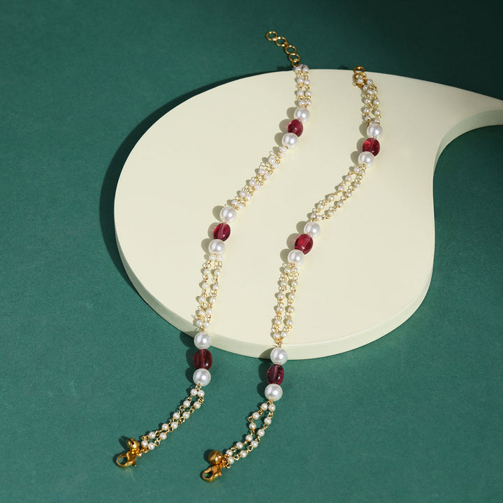 Pearl and Stone Anklets (set of 2) | SHOBITAM