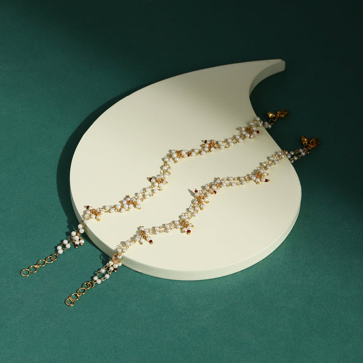 Pearl and Stone Anklets (set of 2) | SHOBITAM