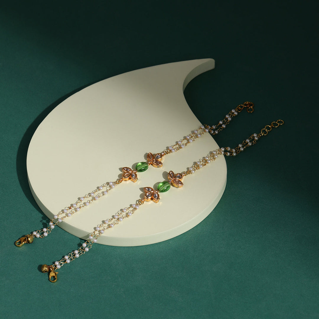 Pearl and Stone Kundan Anklets (set of 2) | SHOBITAM