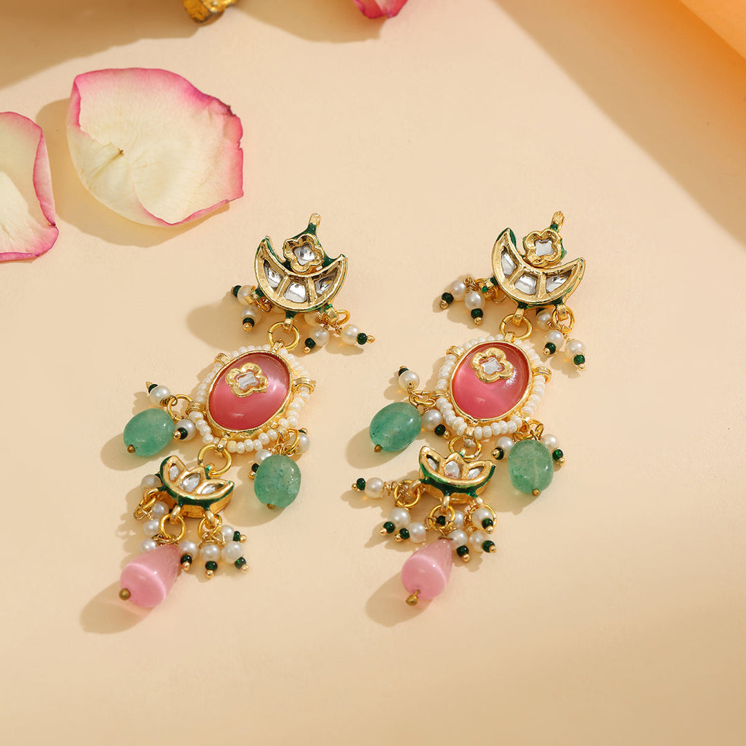 Blush Pink Kundan Earrings | SHOBITAM