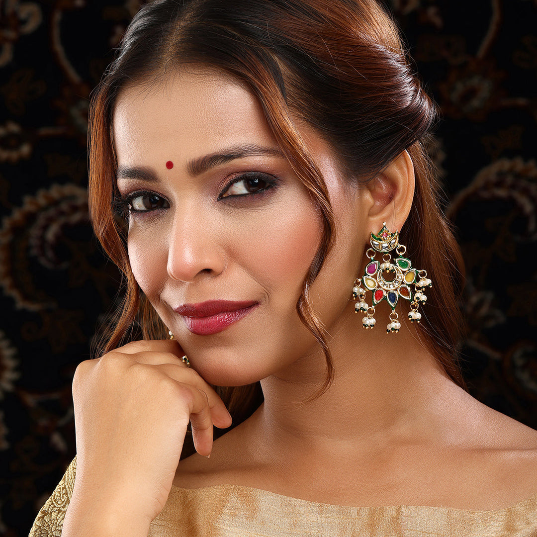 Navratan Kundan Earrings | SHOBITAM
