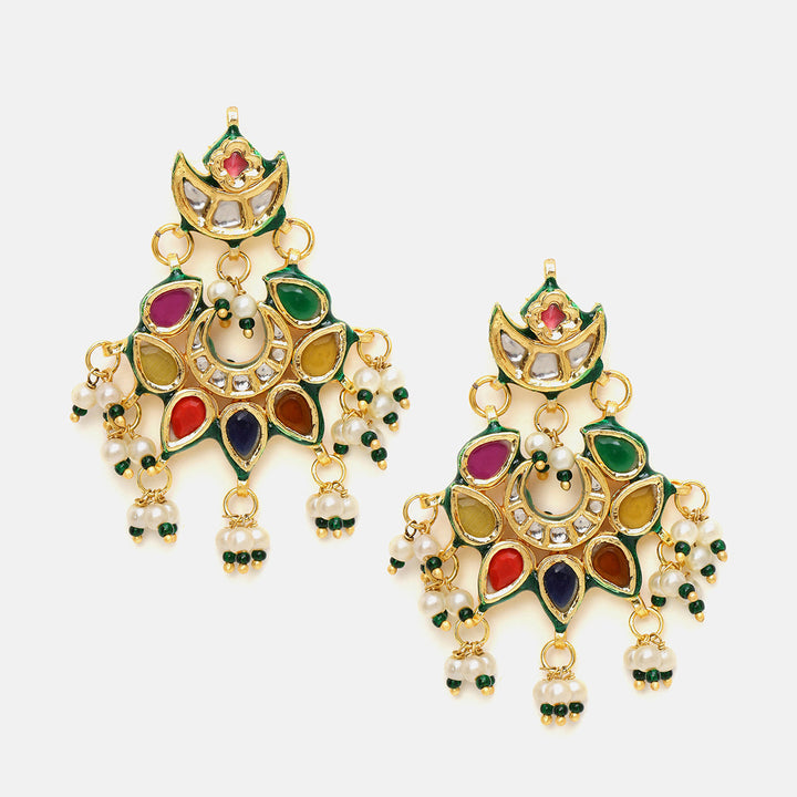Navratan Kundan Earrings | SHOBITAM