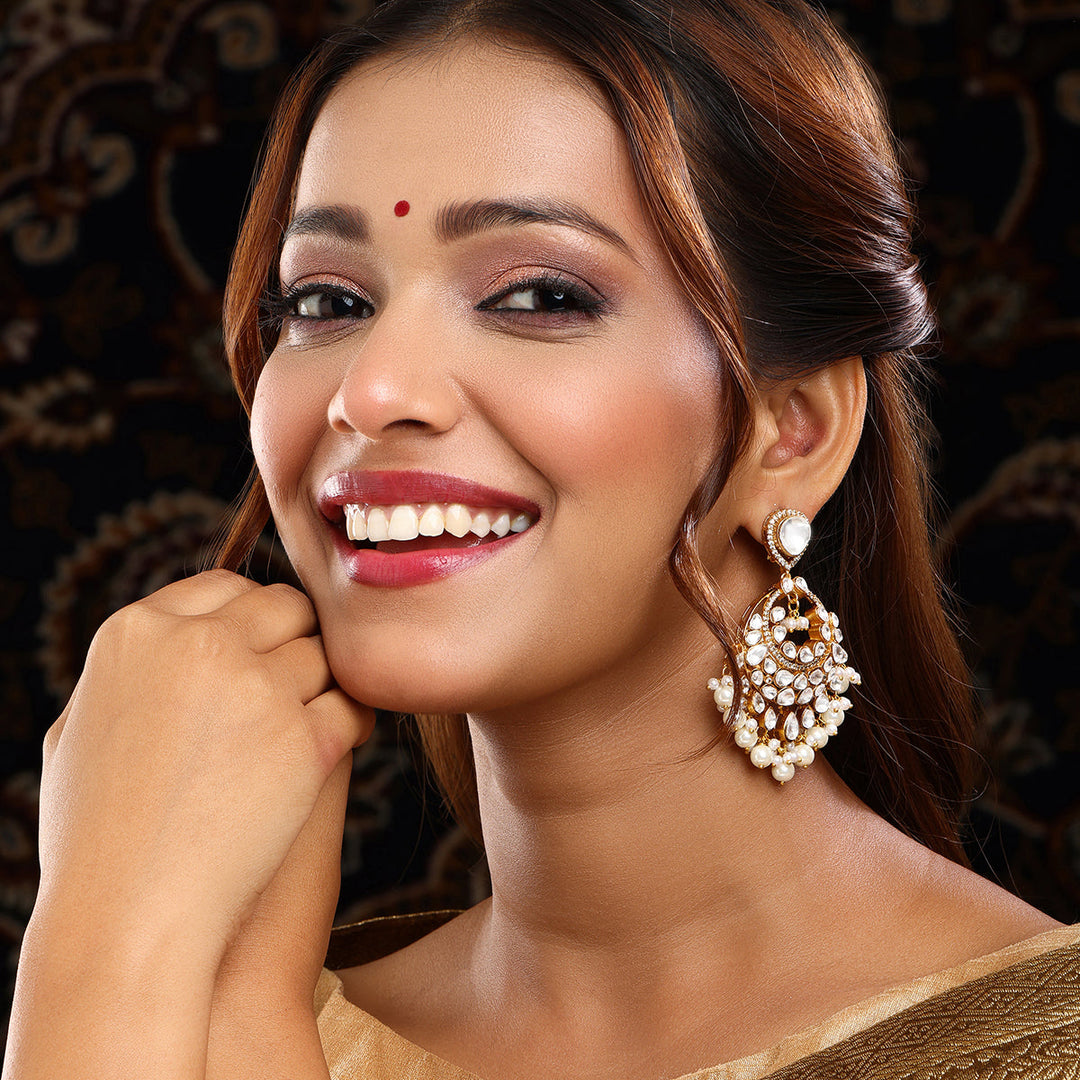 White Chand Kundan Earrings | SHOBITAM
