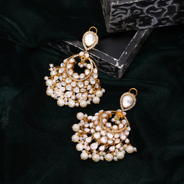 White Chand Kundan Earrings | SHOBITAM