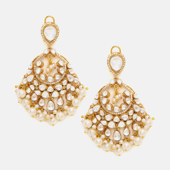 White Chand Kundan Earrings | SHOBITAM