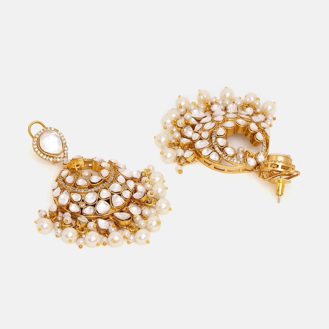 White Chand Kundan Earrings | SHOBITAM
