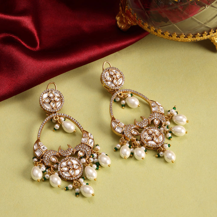 Ruby Raang Kundan Earrings with Pearls| SHOBITAM
