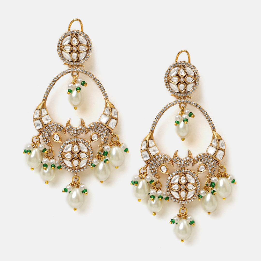 Ruby Raang Kundan Earrings with Pearls| SHOBITAM