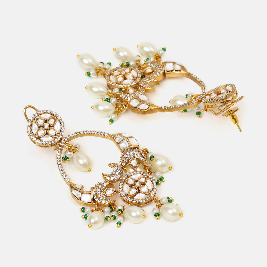 Ruby Raang Kundan Earrings with Pearls| SHOBITAM