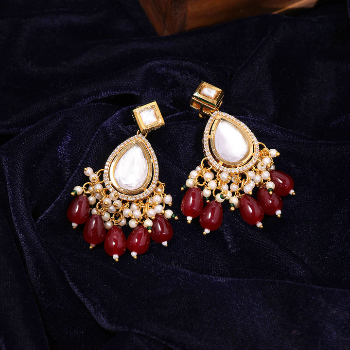 Kundan Earrings with Maroon Stones | SHOBITAM