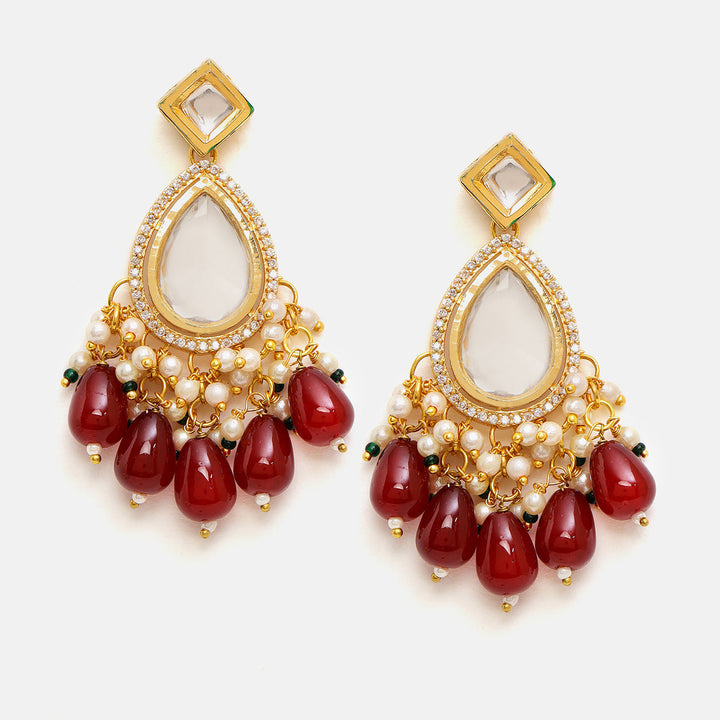 Kundan Earrings with Maroon Stones | SHOBITAM