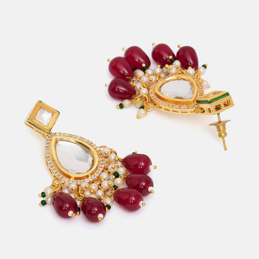 Kundan Earrings with Maroon Stones | SHOBITAM