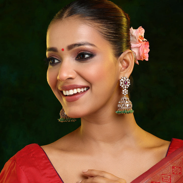 Diamond and Stone Jhumka Earrings | SHOBITAM