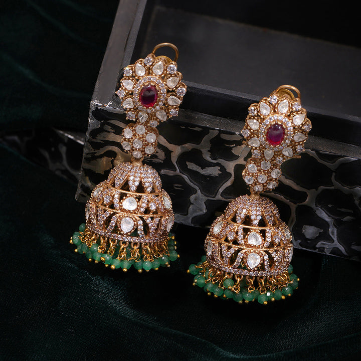 Diamond and Stone Jhumka Earrings | SHOBITAM