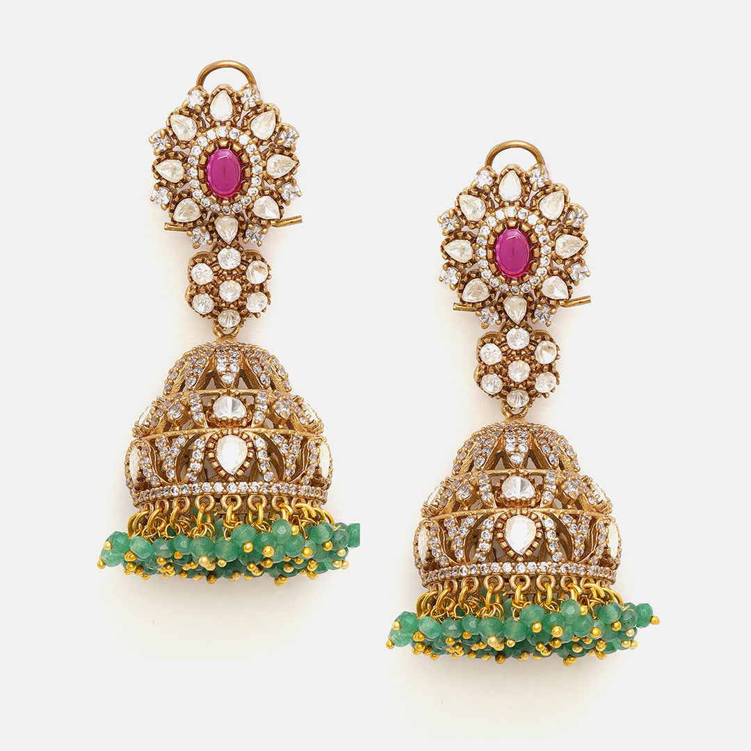 Diamond and Stone Jhumka Earrings | SHOBITAM