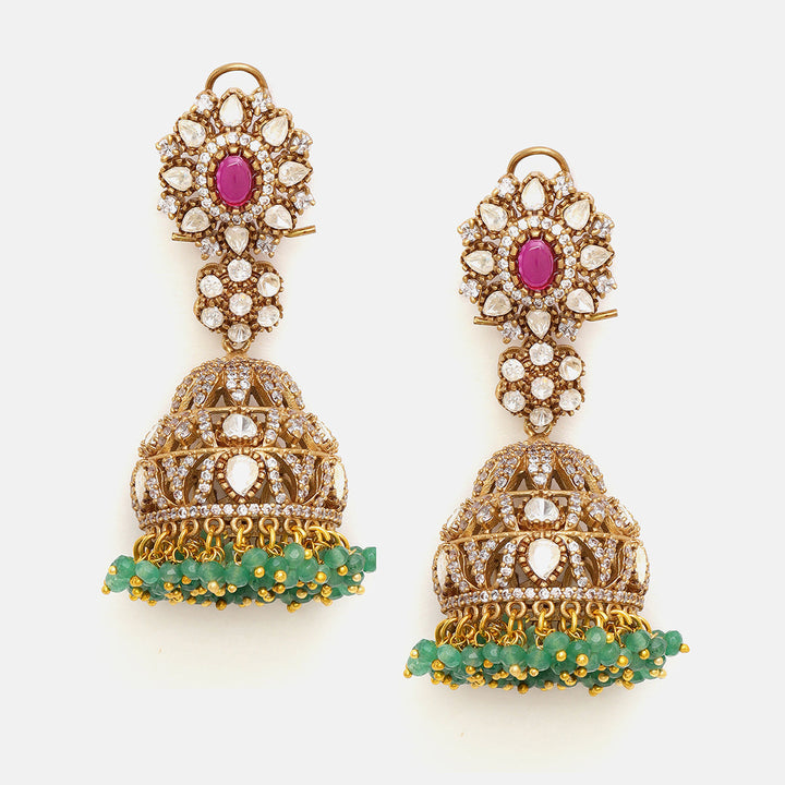 Diamond and Stone Jhumka Earrings | SHOBITAM