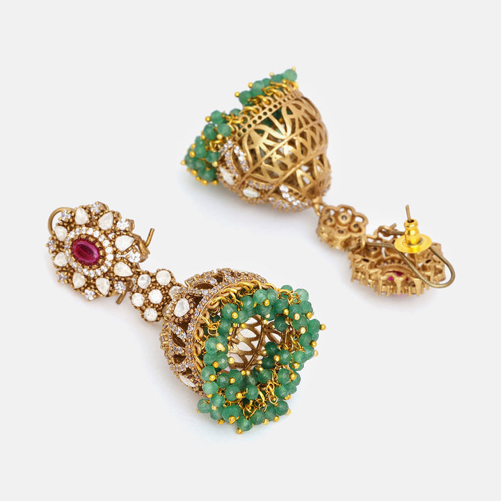 Diamond and Stone Jhumka Earrings | SHOBITAM