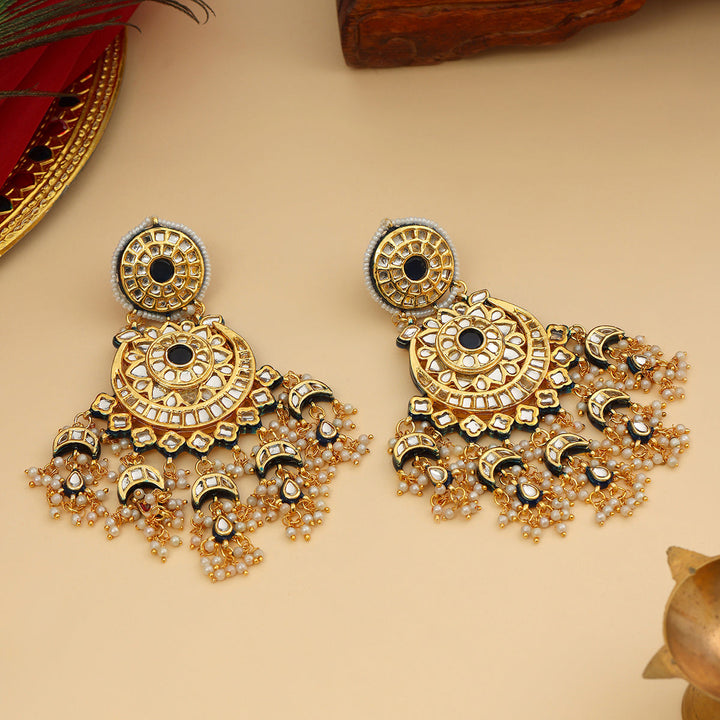 Kundan Chand Earrings with Ear Chains | SHOBITAM