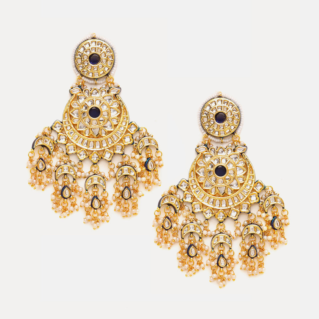 Kundan Chand Earrings with Ear Chains | SHOBITAM