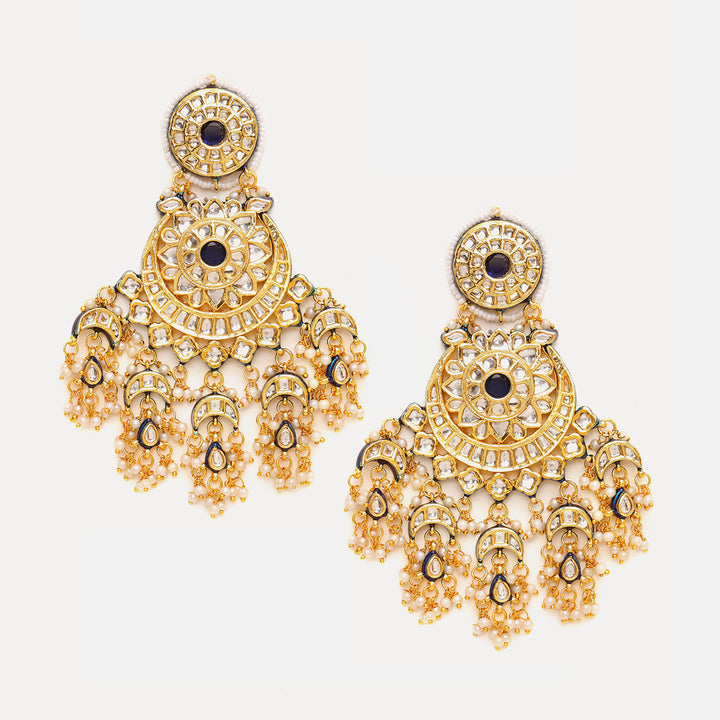 Kundan Chand Earrings with Ear Chains | SHOBITAM