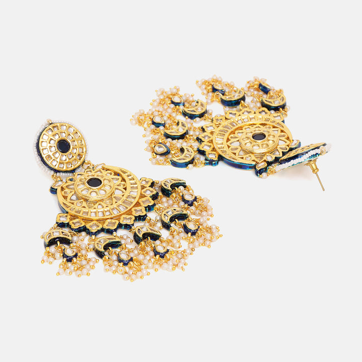 Kundan Chand Earrings with Ear Chains | SHOBITAM