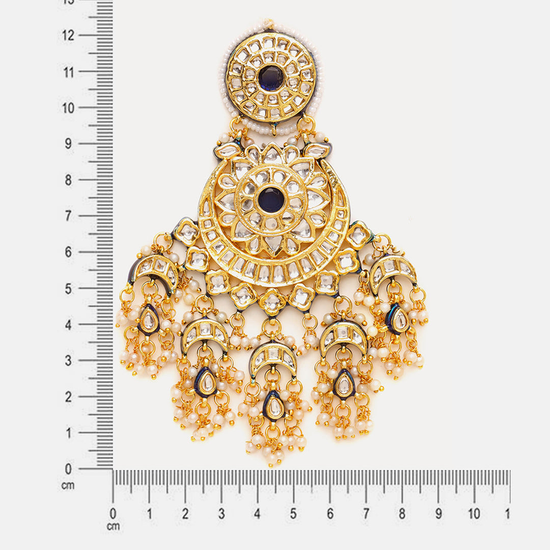 Kundan Chand Earrings with Ear Chains | SHOBITAM