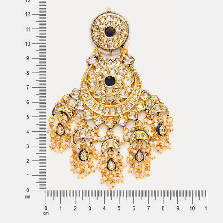 Kundan Chand Earrings with Ear Chains | SHOBITAM