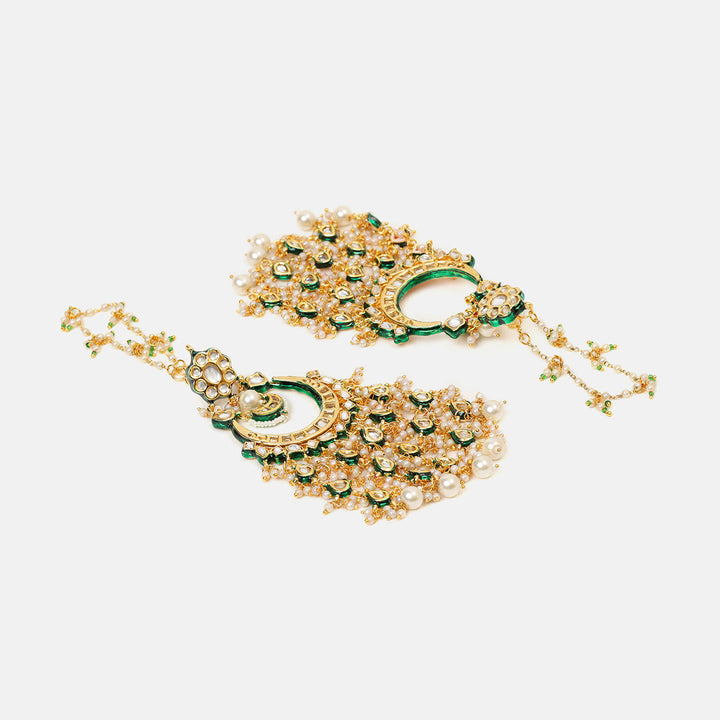 Ruby Raang Kundan Earrings with Ear Chains| SHOBITAM