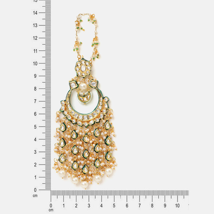 Ruby Raang Kundan Earrings with Ear Chains| SHOBITAM
