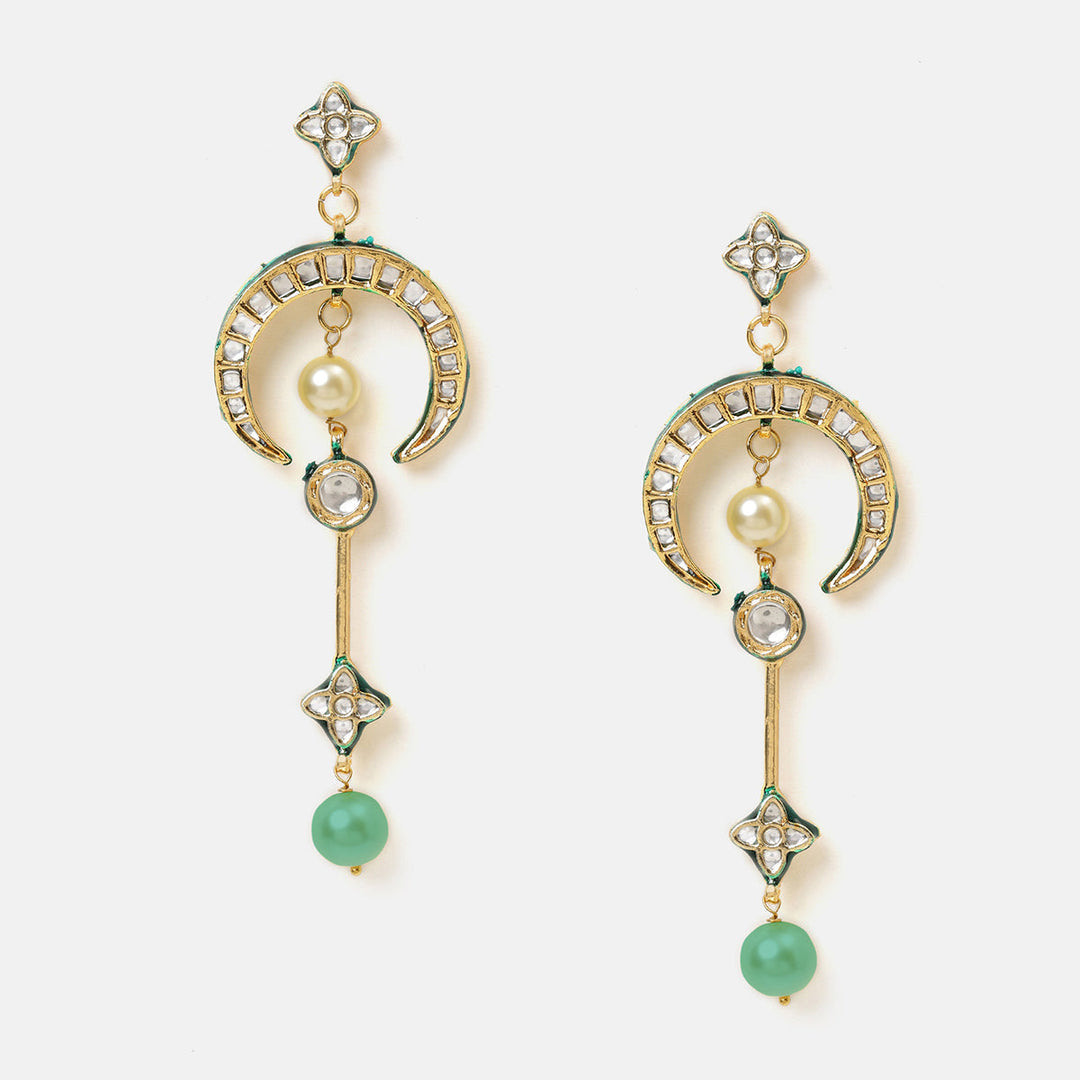 Ruby Raang Long Half Moon Kundan Earrings | SHOBITAM