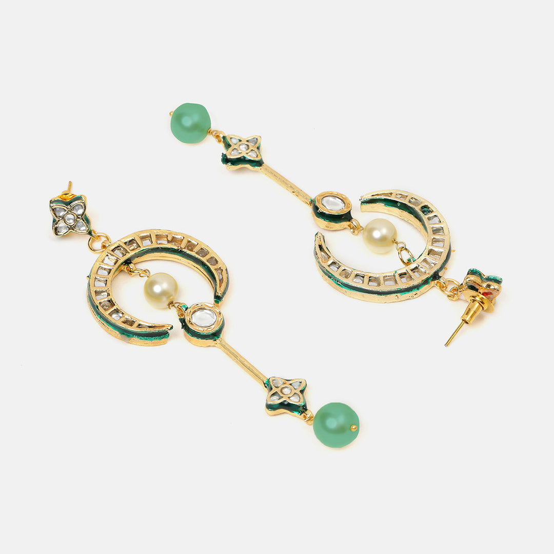 Ruby Raang Long Half Moon Kundan Earrings | SHOBITAM