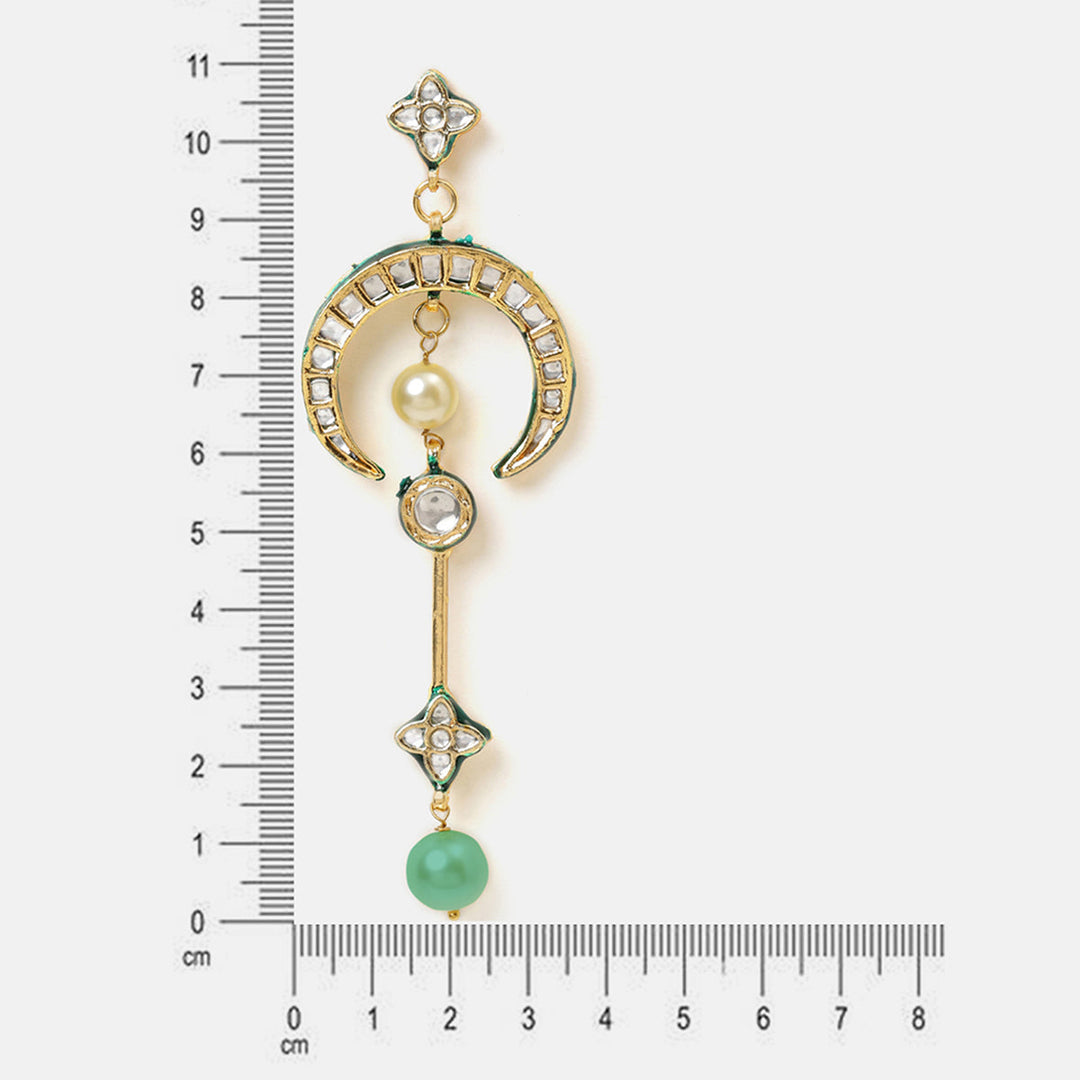 Ruby Raang Long Half Moon Kundan Earrings | SHOBITAM