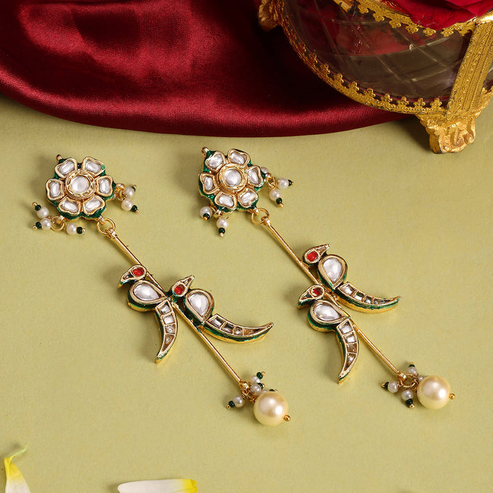 Ruby Raang Birdie Kundan Earrings| SHOBITAM
