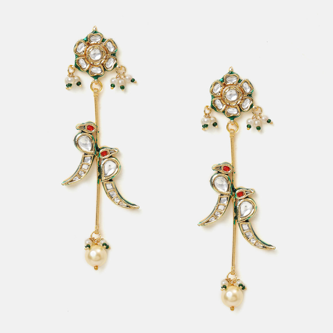 Ruby Raang Birdie Kundan Earrings| SHOBITAM