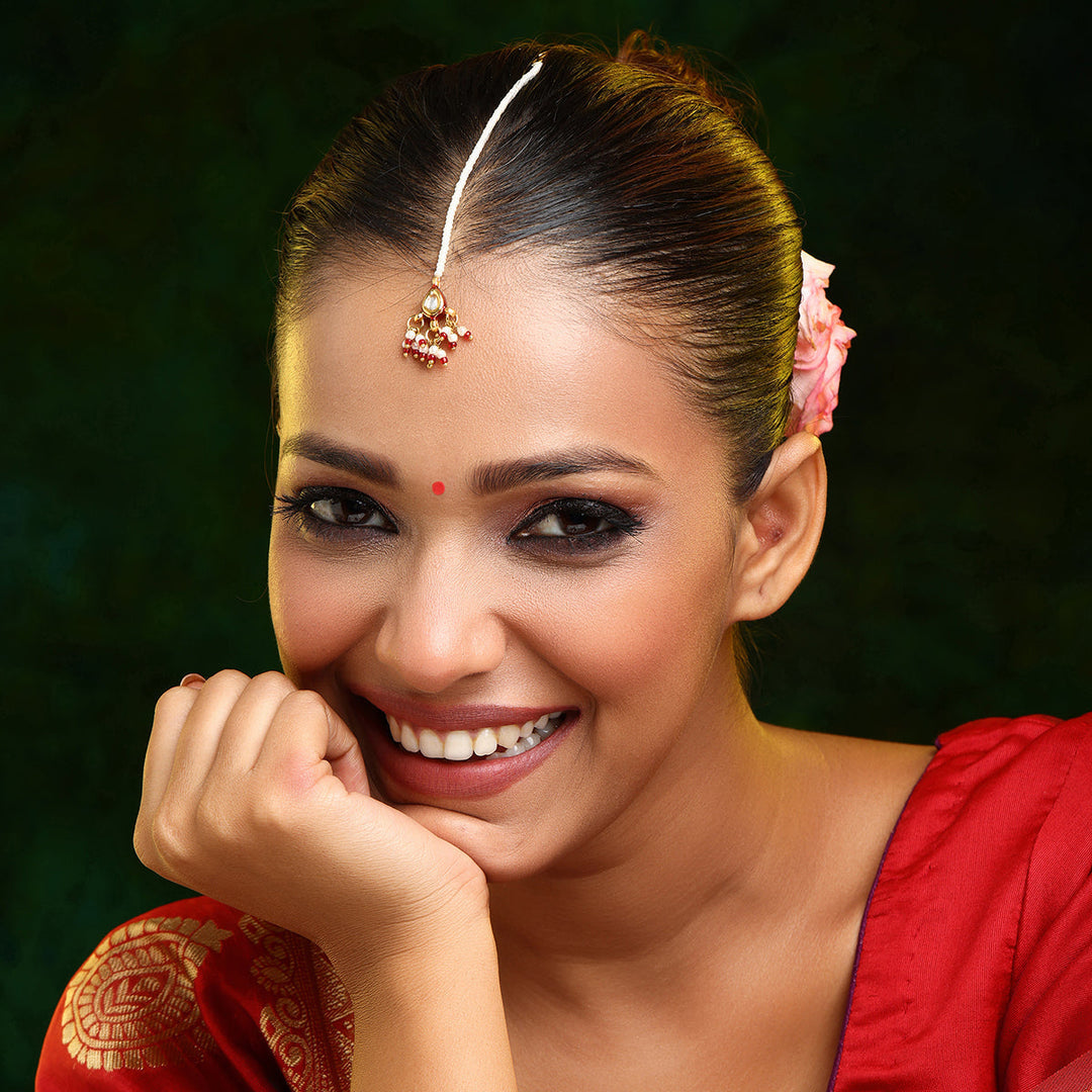 Kundan Red Beads Maang Tikka | SHOBITAM