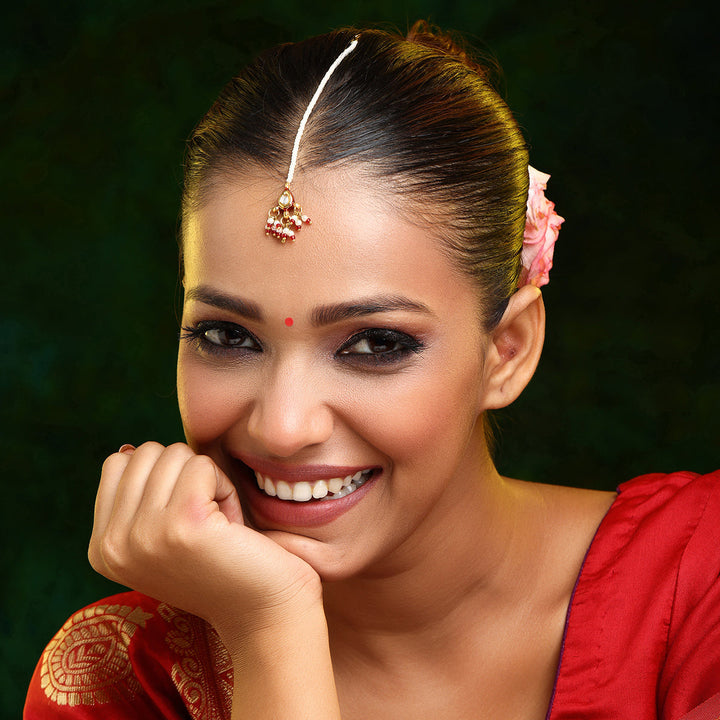 Kundan Red Beads Maang Tikka | SHOBITAM
