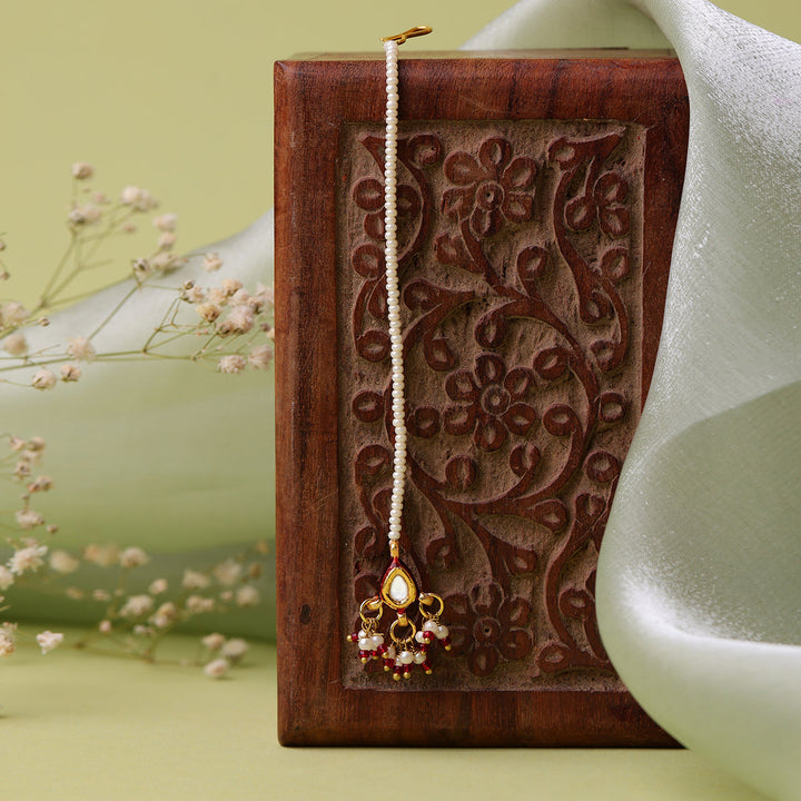 Kundan Red Beads Maang Tikka | SHOBITAM