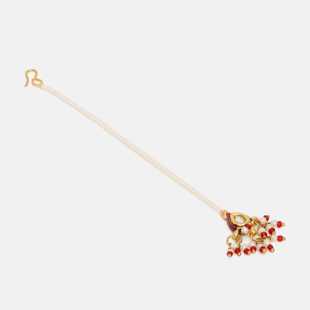 Kundan Red Beads Maang Tikka | SHOBITAM
