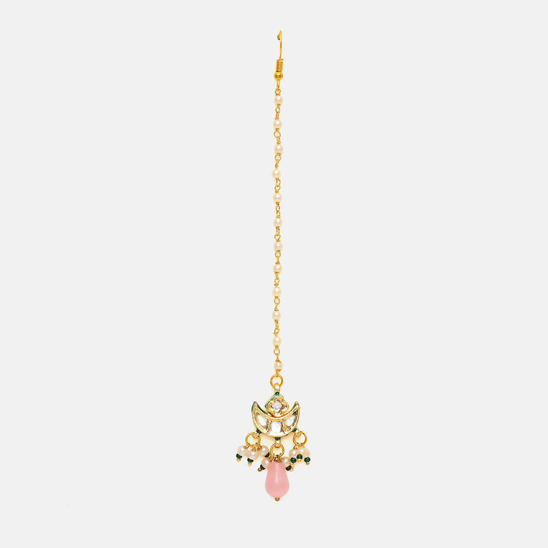 Kundan Pink Maang Tikka | SHOBITAM