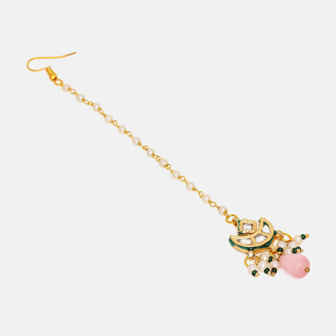 Kundan Pink Maang Tikka | SHOBITAM
