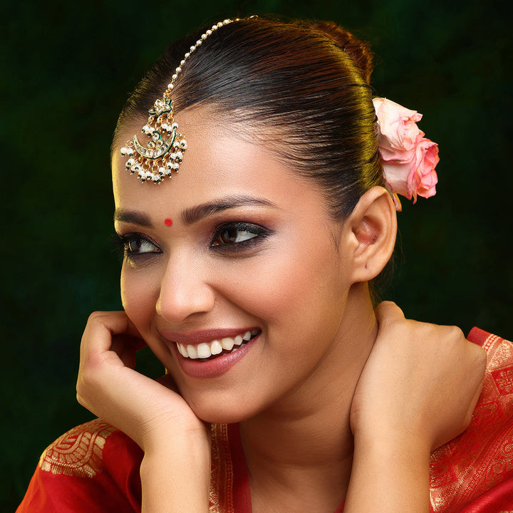 Kundan & Pearl Dangler Maang Tikka | SHOBITAM