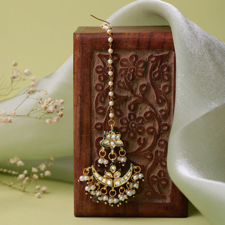Kundan & Pearl Dangler Maang Tikka | SHOBITAM