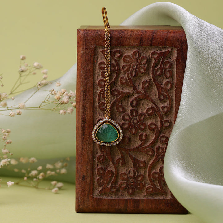 Stone Green Kundan Maang Tikka | SHOBITAM