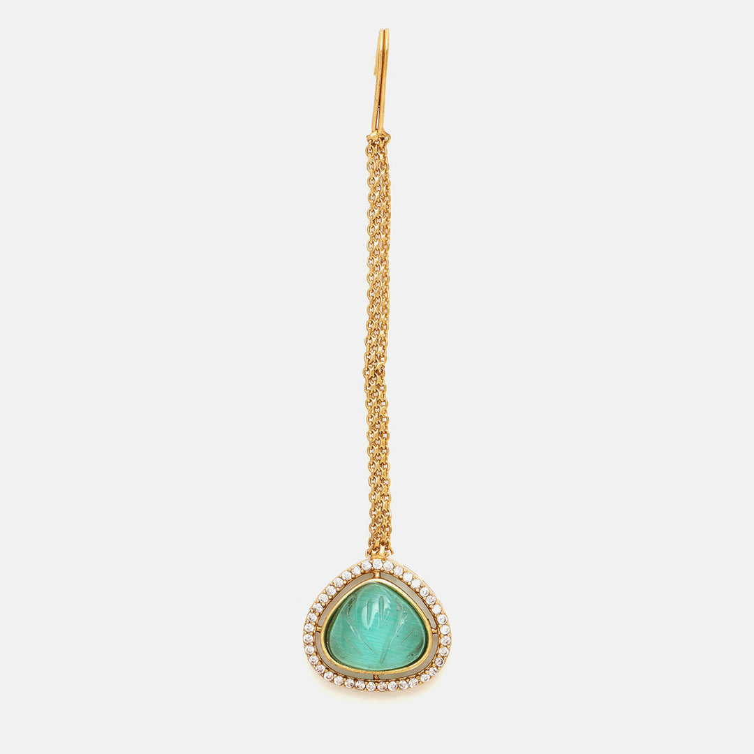 Stone Green Kundan Maang Tikka | SHOBITAM