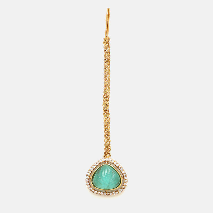 Stone Green Kundan Maang Tikka | SHOBITAM