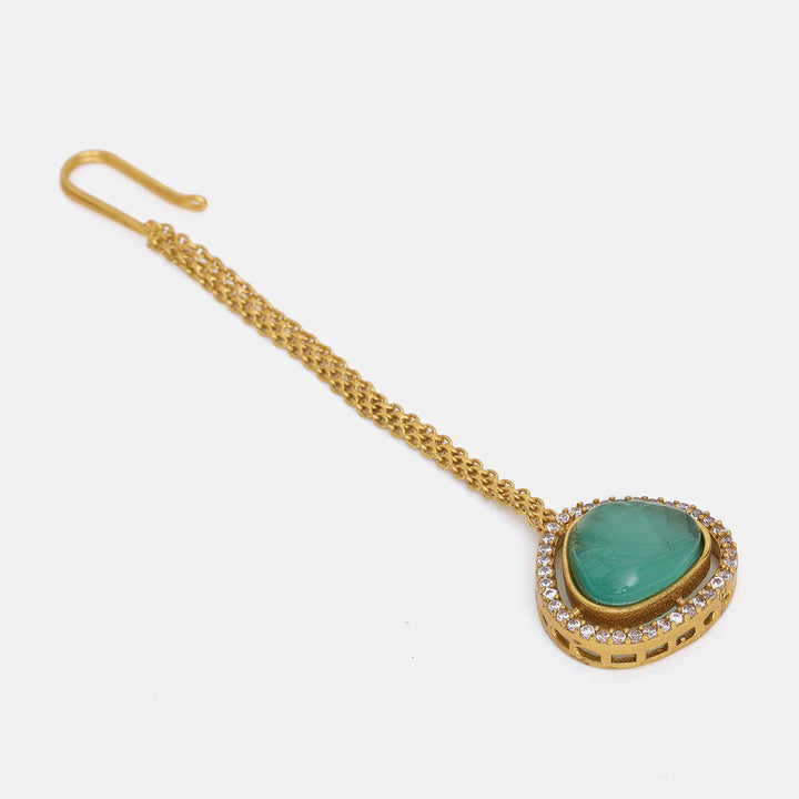 Stone Green Kundan Maang Tikka | SHOBITAM