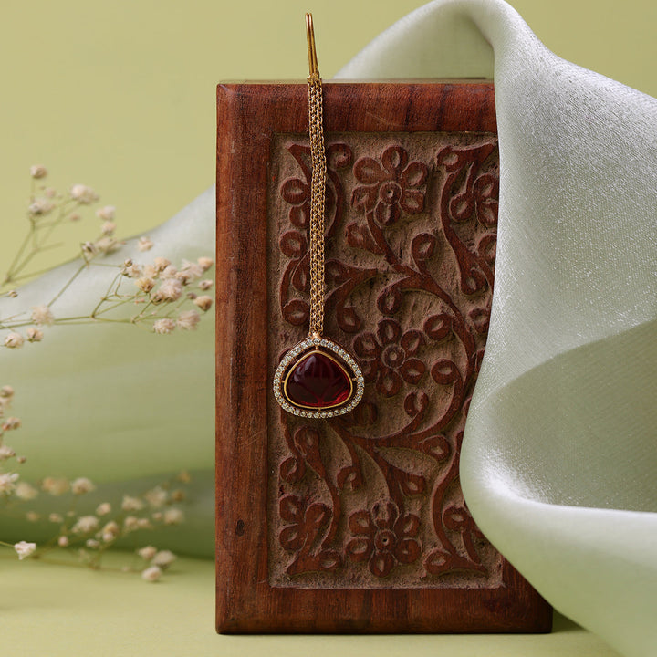 Stone Maroon Kundan Maang Tikka | SHOBITAM