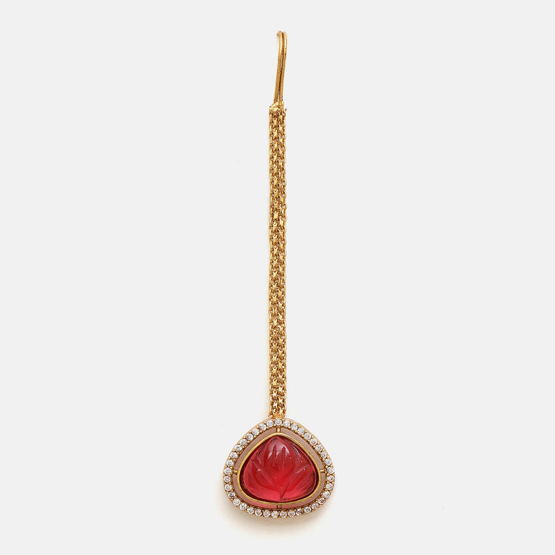 Stone Maroon Kundan Maang Tikka | SHOBITAM