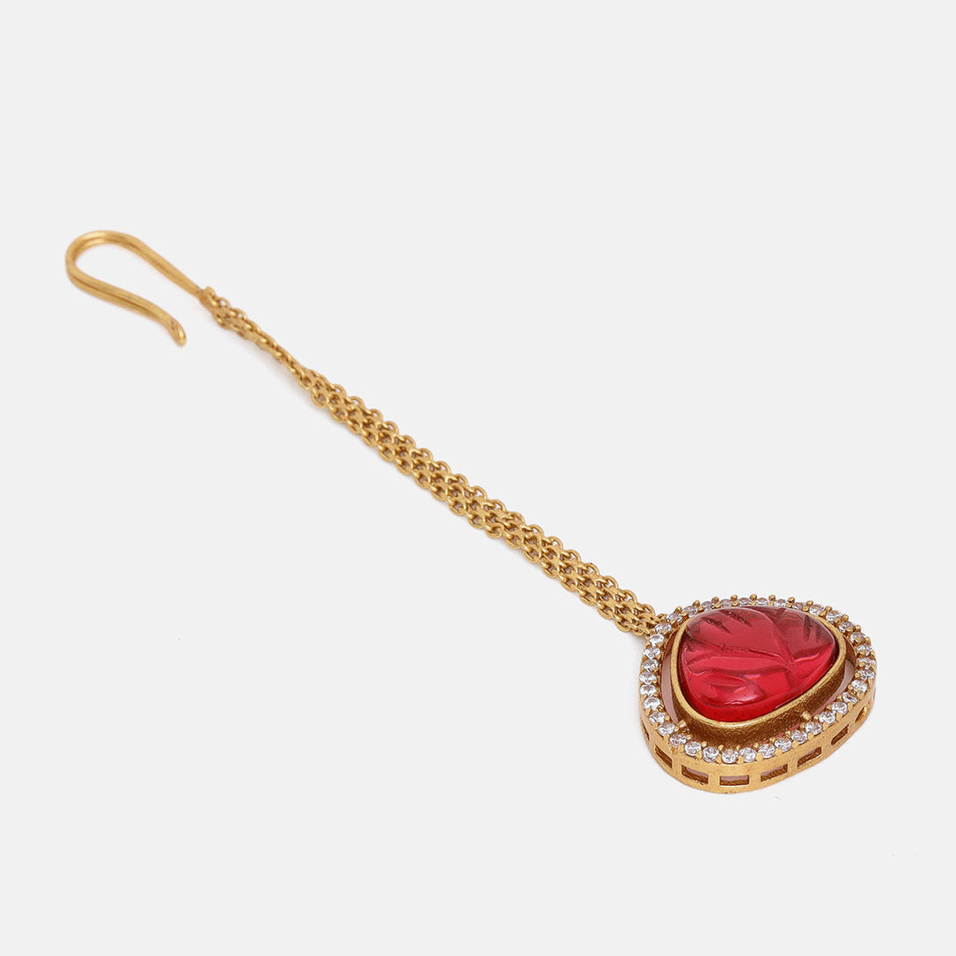 Stone Maroon Kundan Maang Tikka | SHOBITAM